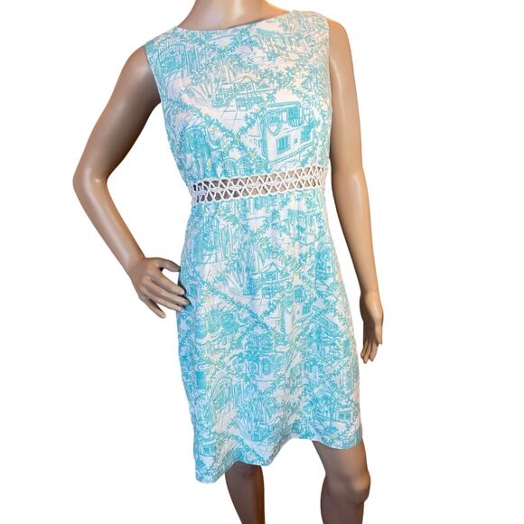VTG Lilly Pulitzer 12 Worth Ave Toile White Label Shift Dress SZ 6 Turquoise EUC - Picture 1 of 16